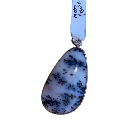 Dendritic Agate Teardrop Pendant Sterling Silver Unique Stone Jewelry - Picture 4 of 5